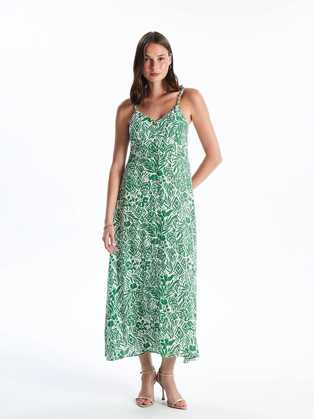 New Look Printed Spagetti Strap Maxi Dress Size 1X NEW Green Cream